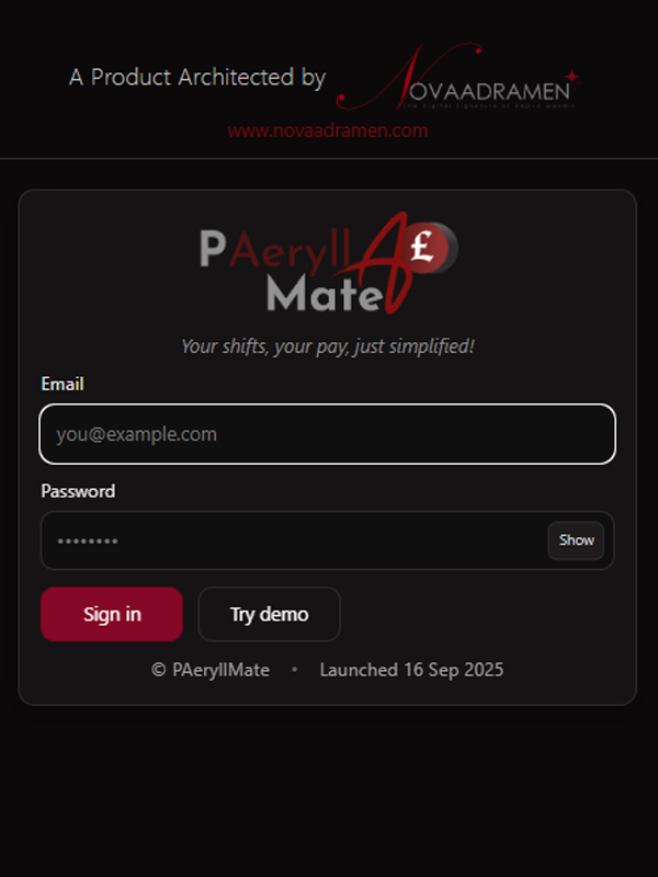 PAeryllMate Login Page